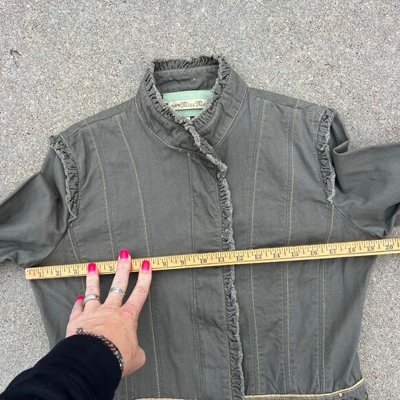 Miss Me Aztec Southwestern Stud Olive Canvas Military Jacket Ruffles LARGE - Picture 10 of 12